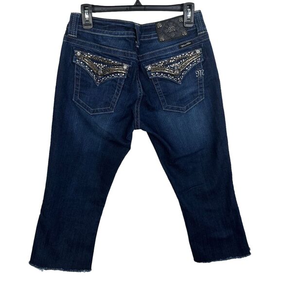 Miss Me Women’s Size 30 Cropped Frayed Bootcut Jeans JP5489B2 Bling Flap Pocket - Picture 2 of 13